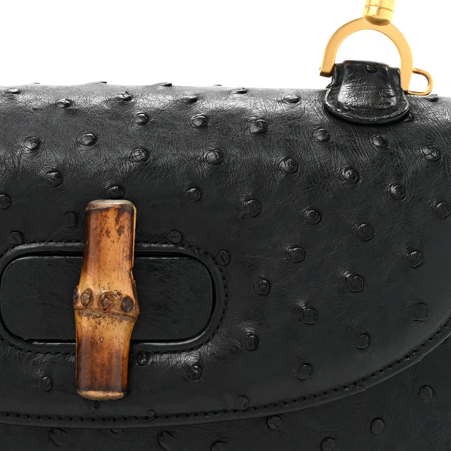 Gucci Ostrich Medium Bamboo Top Handle Bag Black 8 of 16