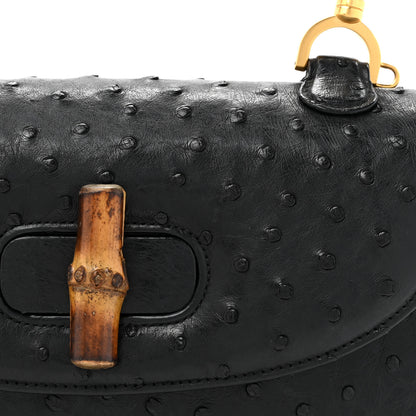 Gucci Ostrich Medium Bamboo Top Handle Bag Black 8 of 16
