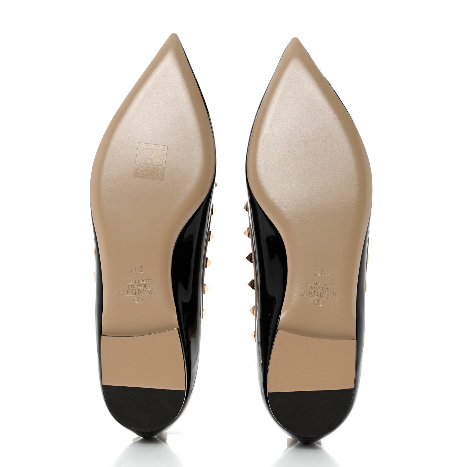 Valentino Garavani Patent Nappa Rockstud Ballerina Flats 38.5 Black Poudre 5 of 9