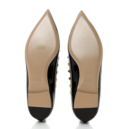 Valentino Garavani Patent Nappa Rockstud Ballerina Flats 38.5 Black Poudre 5 of 9