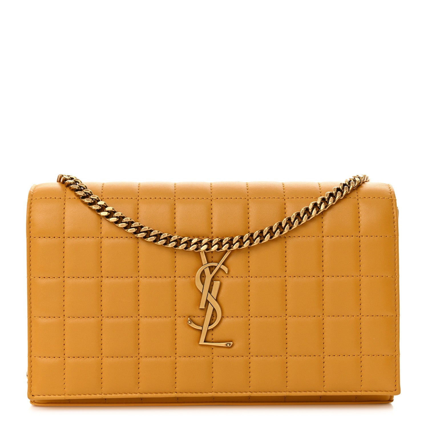 Saint Laurent Lambskin Carre Quilted Cassandre Chain Wallet Saffran 1 of 13