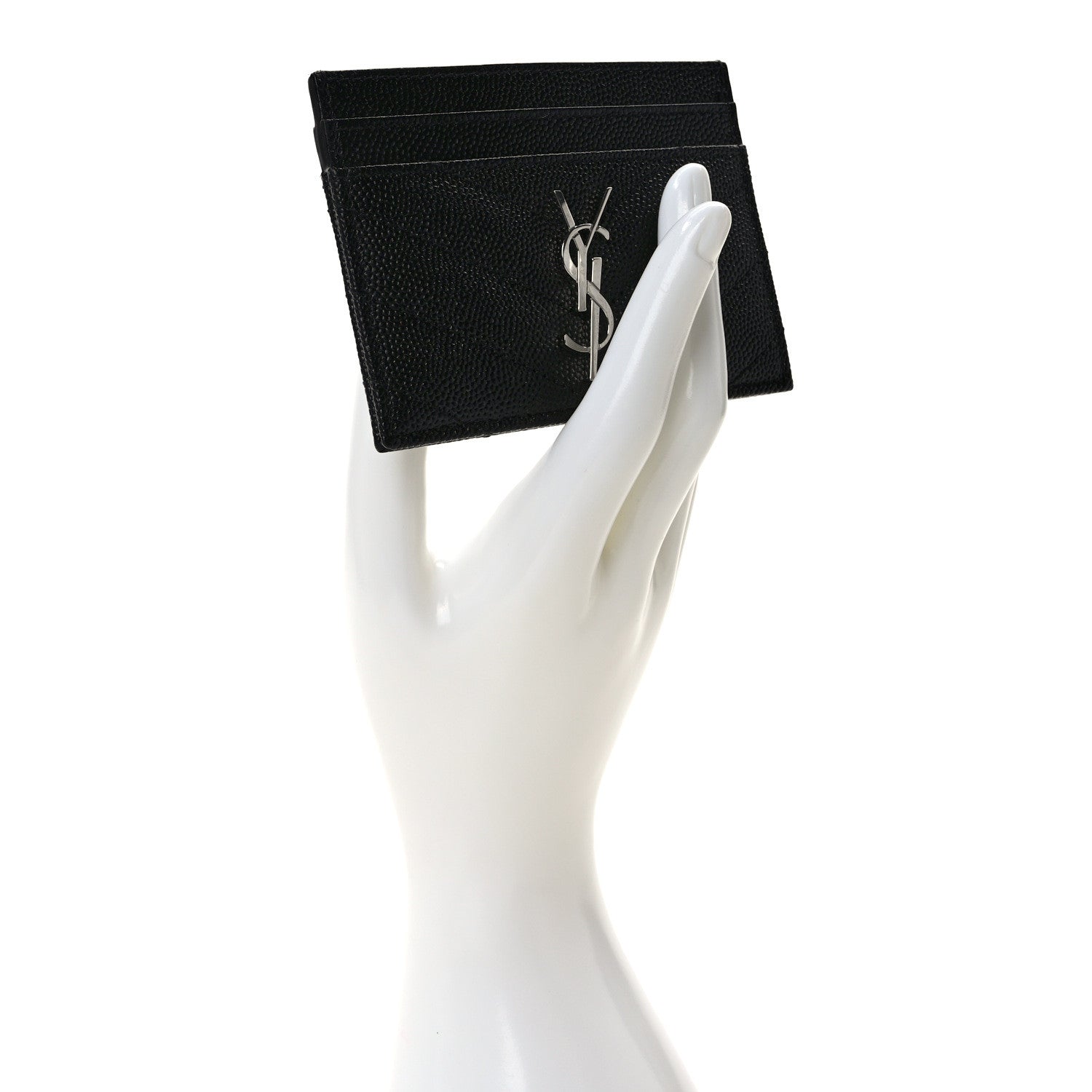 Saint Laurent Grain De Poudre Matelasse Chevron Monogram Credit Card Case Black 2 of 7