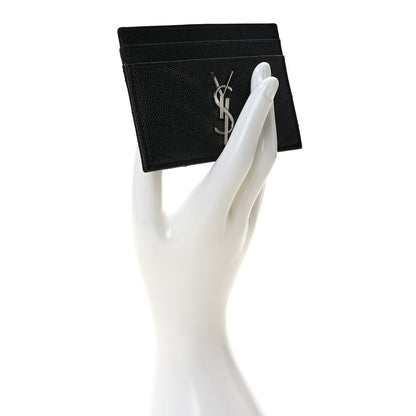 Saint Laurent Grain De Poudre Matelasse Chevron Monogram Credit Card Case Black 2 of 7