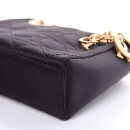 Christian Dior Satin Swarovski Crystal Cannage Mini Lady Dior Black 9 of 12