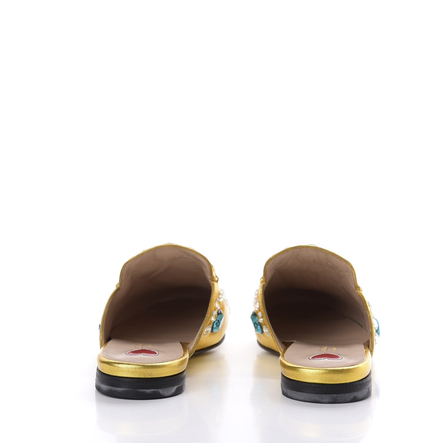 Metallic Nappa Crystal Womens Princetown Slippers 38 Gold