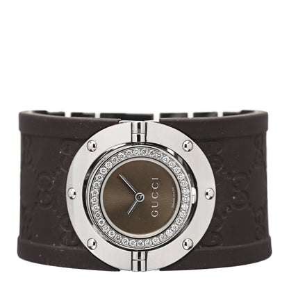 Gucci Stainless Steel Rubber Diamond Bezel 33mm Twirl Quartz Watch Brown 2 of 4