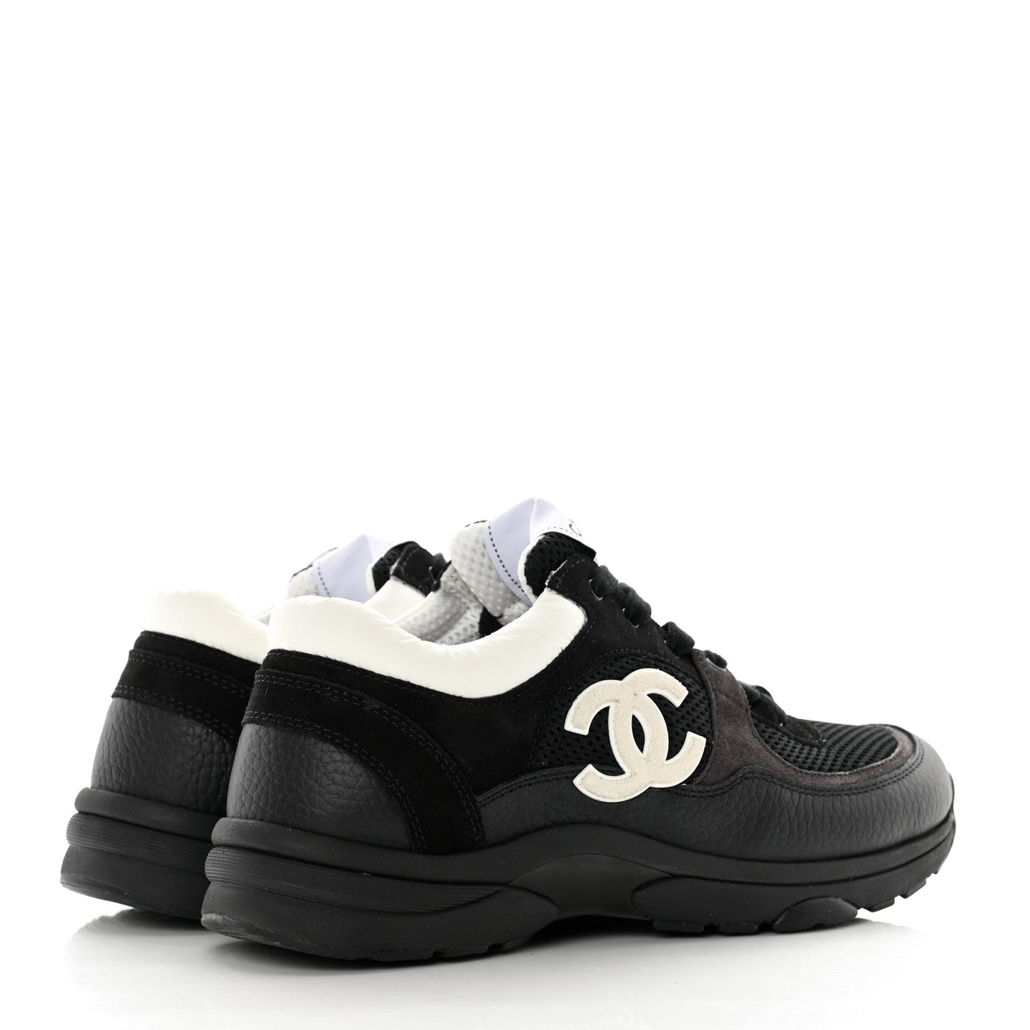 Chanel Mesh Suede Grained Calfskin Womens CC Sneakers 39 Black White 4 of 8