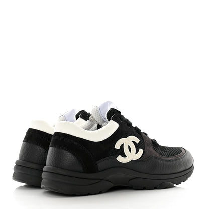 Chanel Mesh Suede Grained Calfskin Womens CC Sneakers 39 Black White 4 of 8