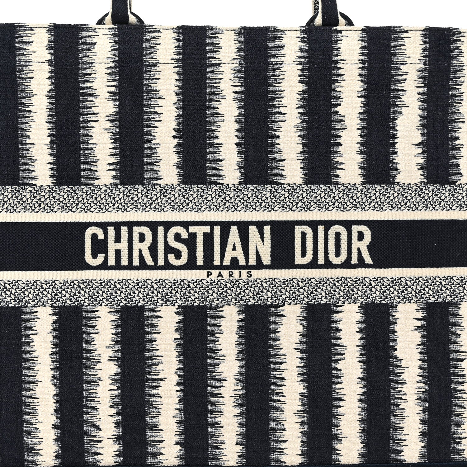 Christian Dior Canvas Embroidered Large Striped Book Tote Navy 8 of 12