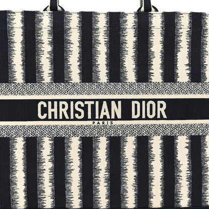Christian Dior Canvas Embroidered Large Striped Book Tote Navy 8 of 12