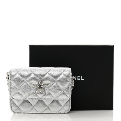 Chanel Metallic Goatskin Quilted Crystal CC Walk Of Fame Clutch With Chain Silver 12 of 12