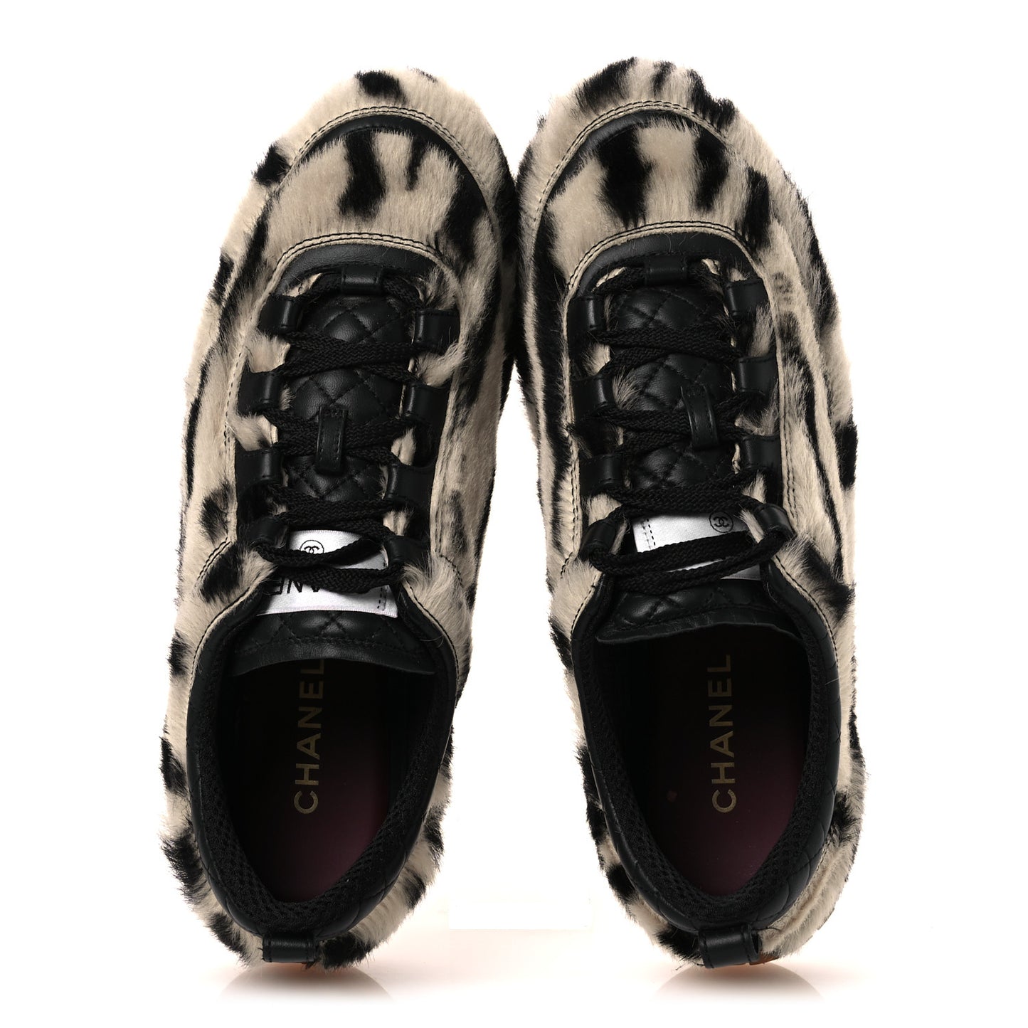 Lambskin Mixed Fibers Printed Quilted Sneakers 41 White Black