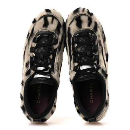 Chanel Lambskin Mixed Fibers Printed Quilted Sneakers 41 White Black 2 of 12