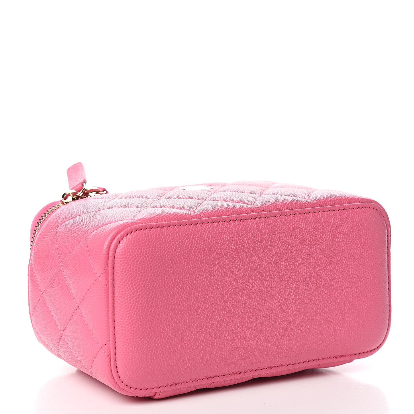 Caviar Quilted Small Vanity Case With Chain Pink