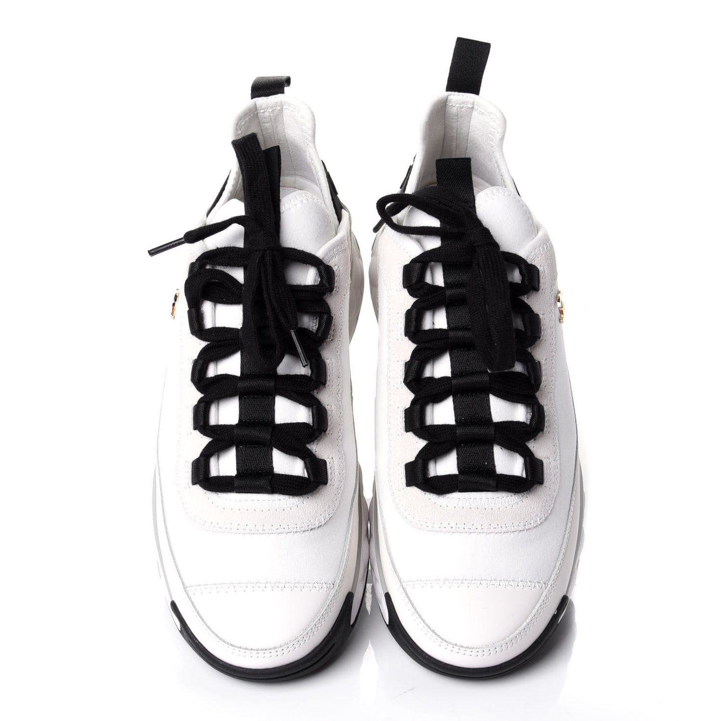 Velvet Calfskin Mixed Fibers CC Sneakers 37.5 Ivory Black