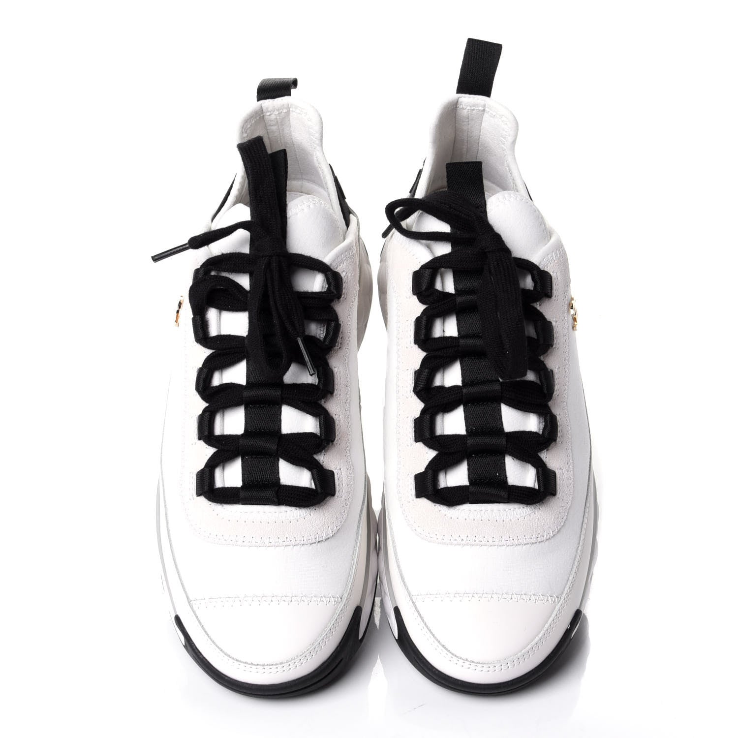 Chanel Velvet Calfskin Mixed Fibers CC Sneakers 37.5 Ivory Black 5 of 11