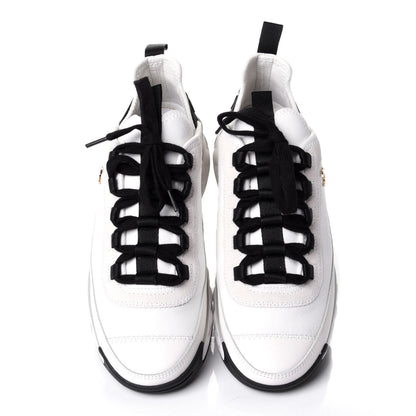 Chanel Velvet Calfskin Mixed Fibers CC Sneakers 37.5 Ivory Black 5 of 11