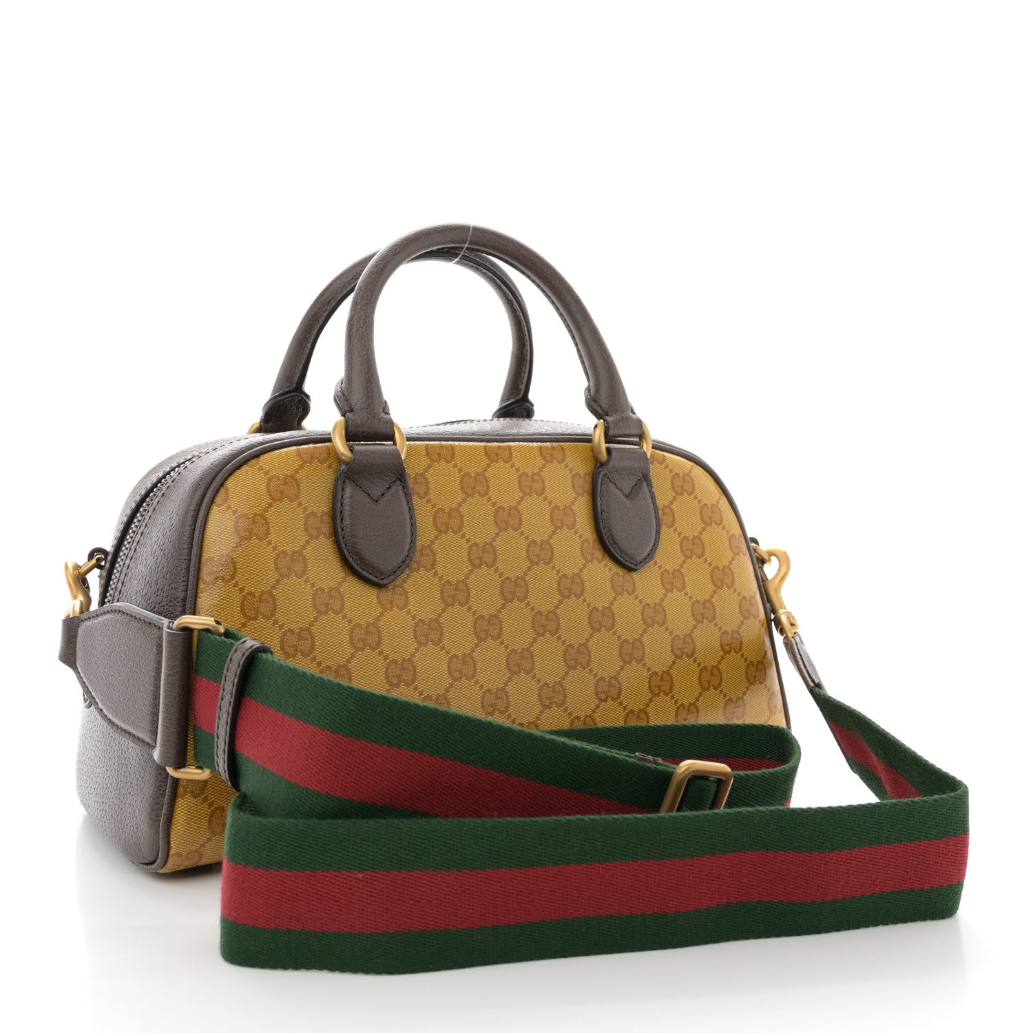 Gucci X ADIDAS Crystal Vintage Monogram Textured Dollar Calfskin Web Trefoil Logo Mini Bowling Bag Mid Natural Nut Off White New Acero 3 of 10