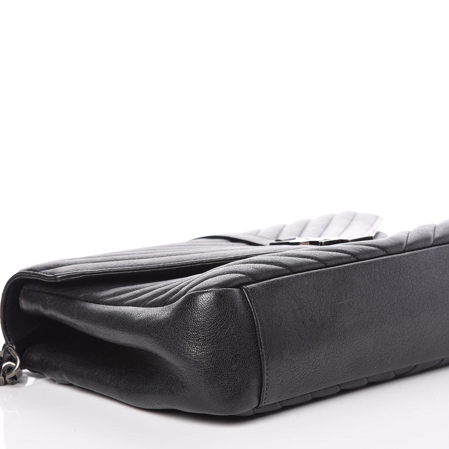 Sheepskin Matelasse Chevron Monogram Large College Satchel Black