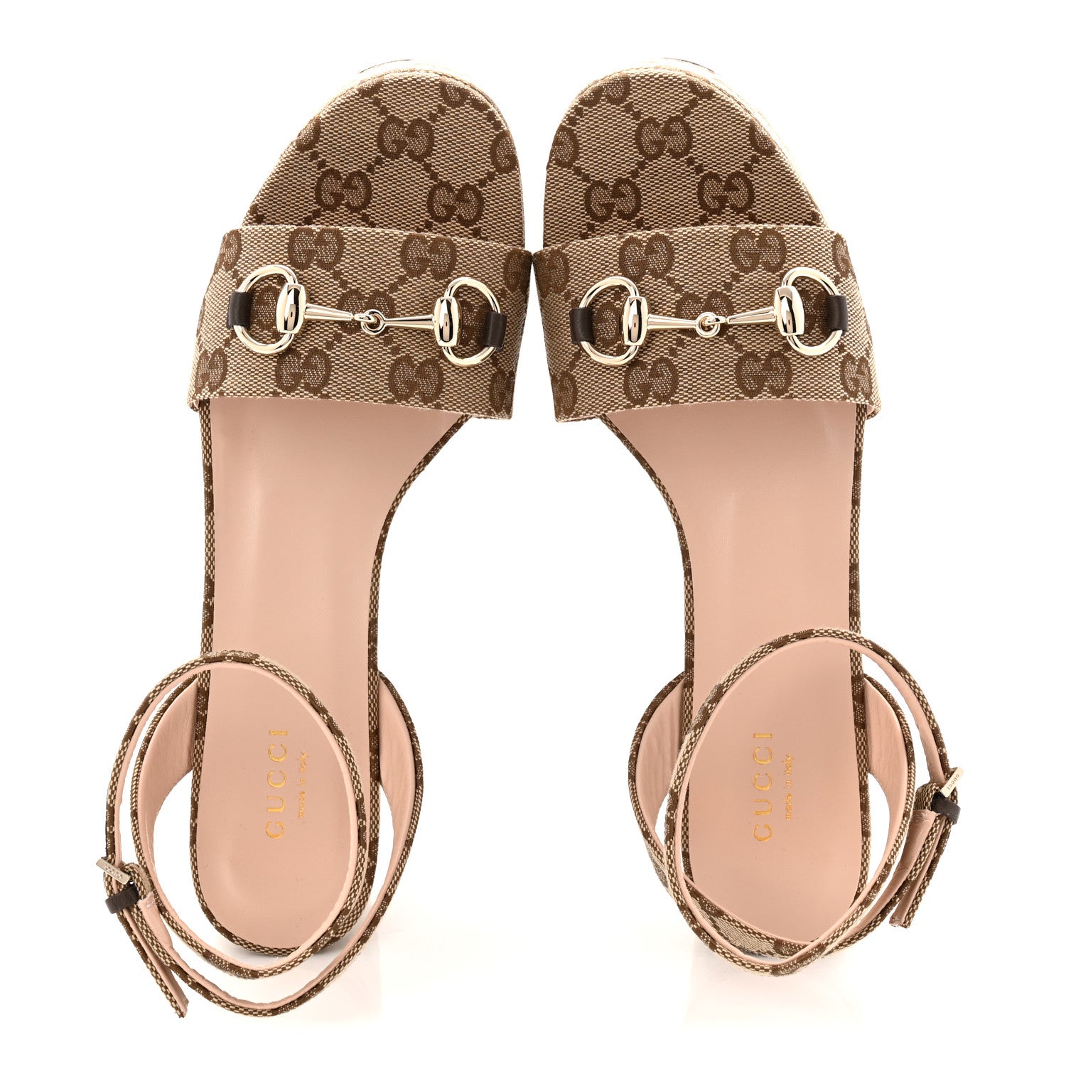 Gucci Monogram Nappa Chalotte Horsebit Ankle Strap 75mm Flatform Sandals 37.5 Beige Ebony 5 of 9