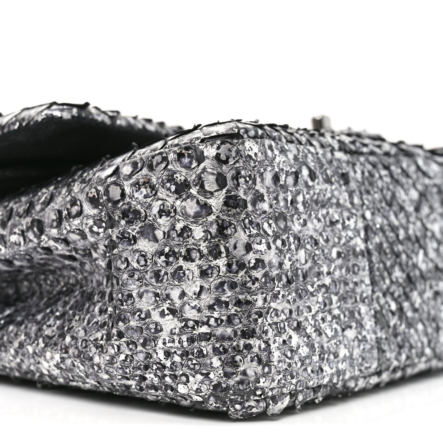 Metallic Snakeskin Medium Double Flap Black Silver