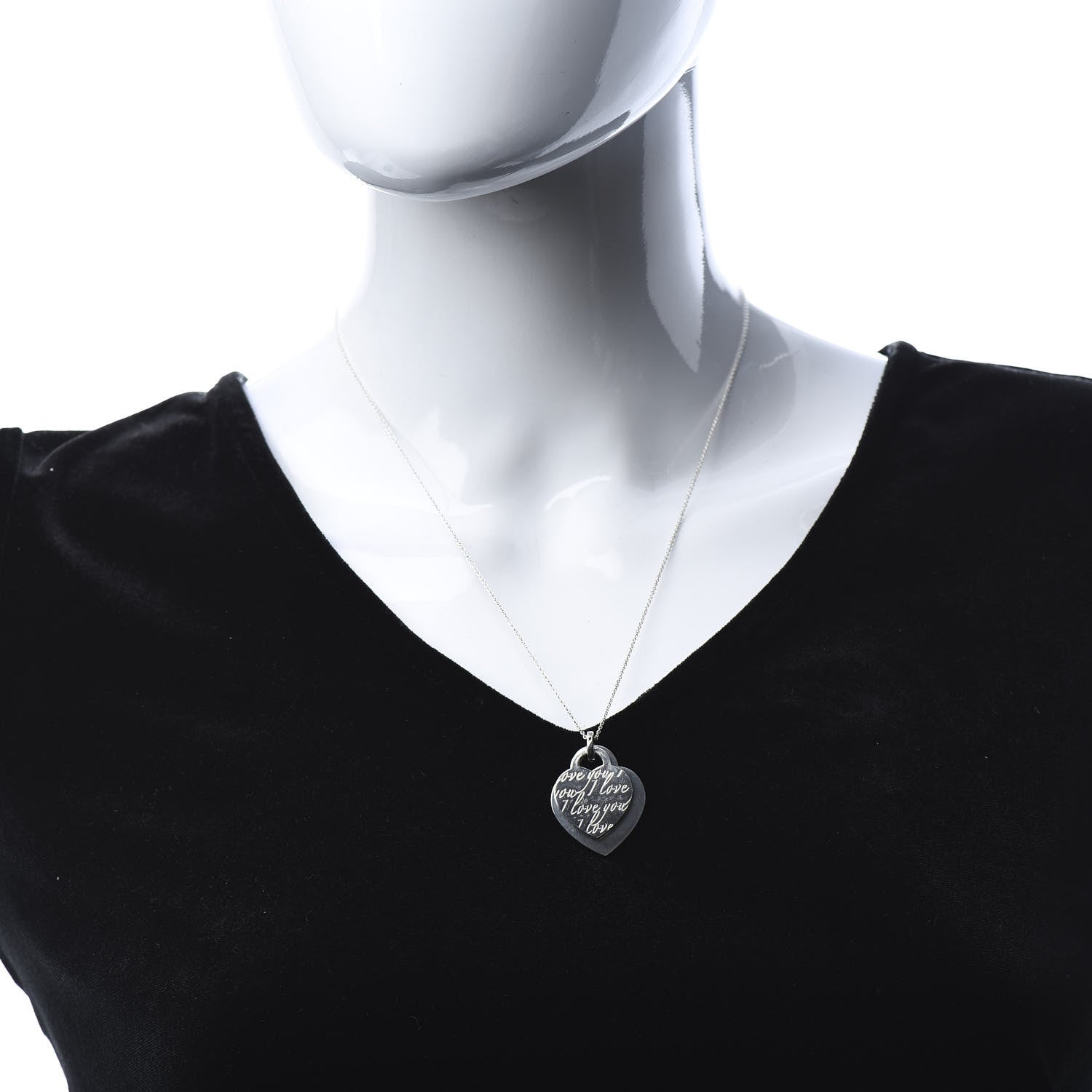 Tiffany Sterling Silver Notes I Love You Double Heart Pendant Necklace 2 of 7