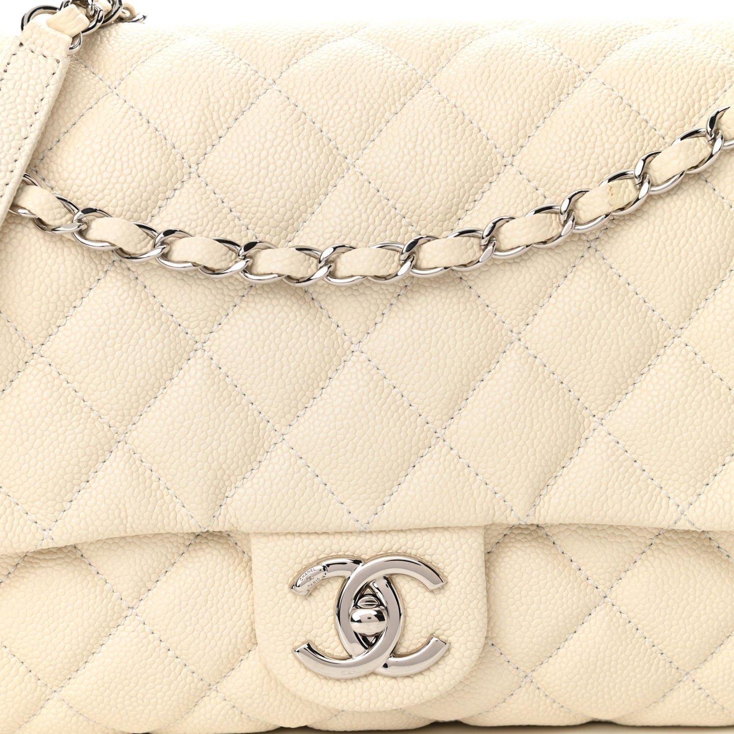 Caviar Quilted Jumbo Easy Flap Dark White
