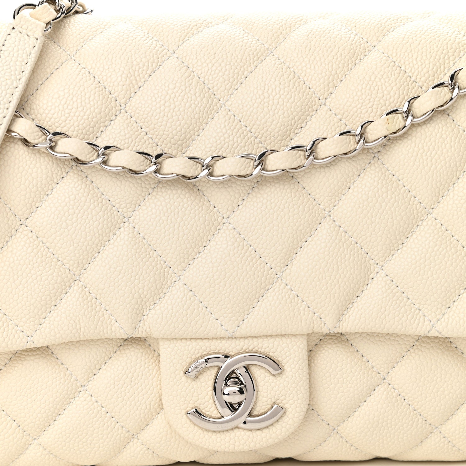 Chanel Caviar Quilted Jumbo Easy Flap Dark White 8 of 11