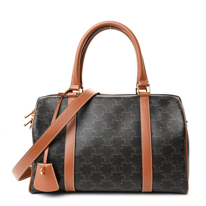 Celine Triomphe Canvas Calfskin Boston Bag Tan 1 of 10