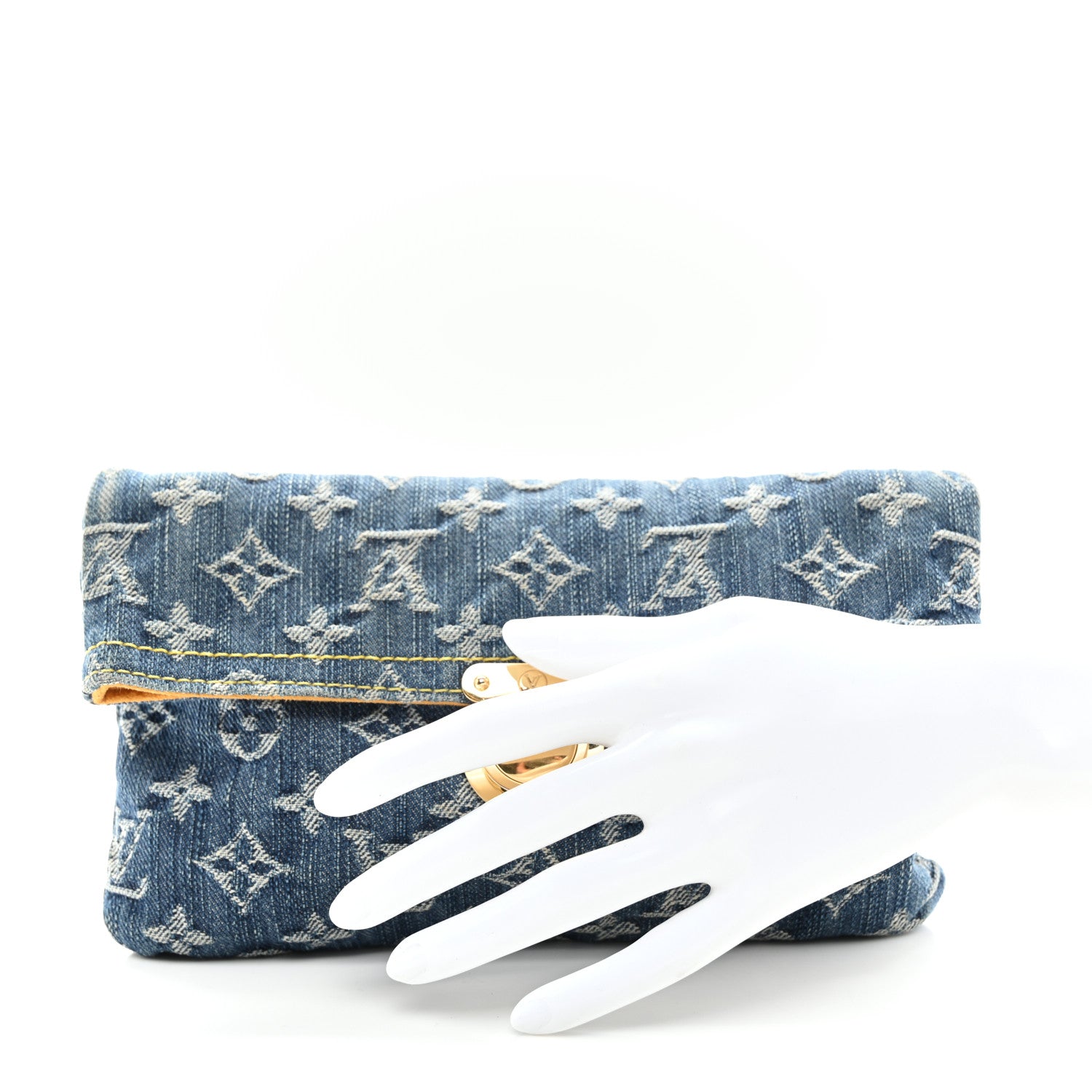 Louis Vuitton Monogram Denim Pochette Plat Clutch Blue 2 of 7