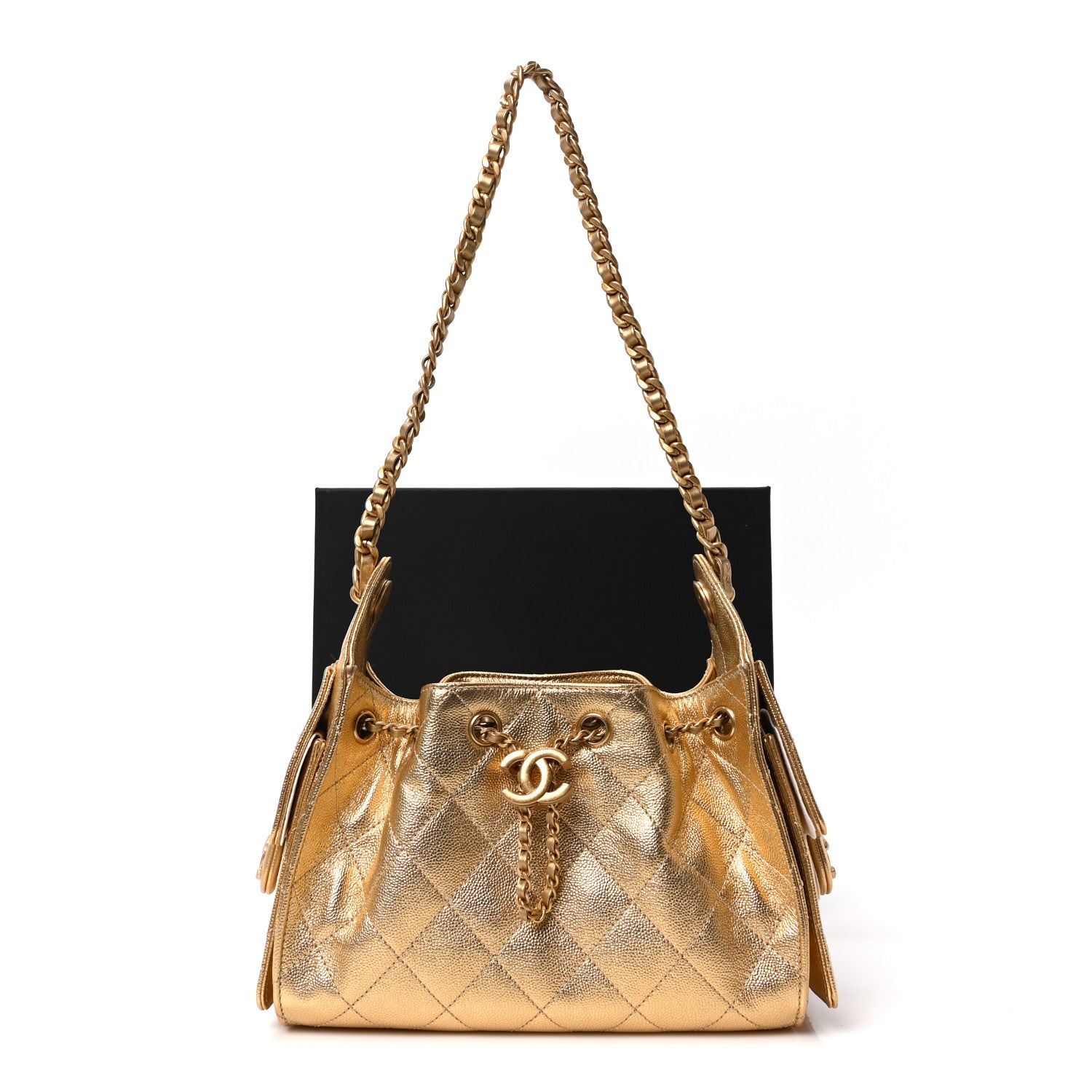 Chanel Metallic Caviar Quilted Mini Chanel 25 Handbag Gold 10 of 11