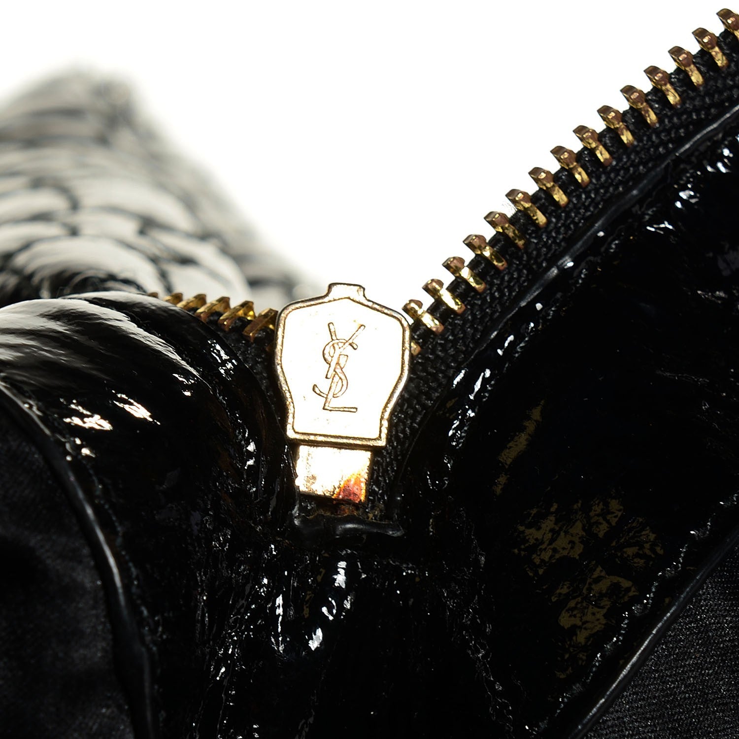 Saint Laurent Patent Crocodile Embossed Tribute Tote Black 7 of 8
