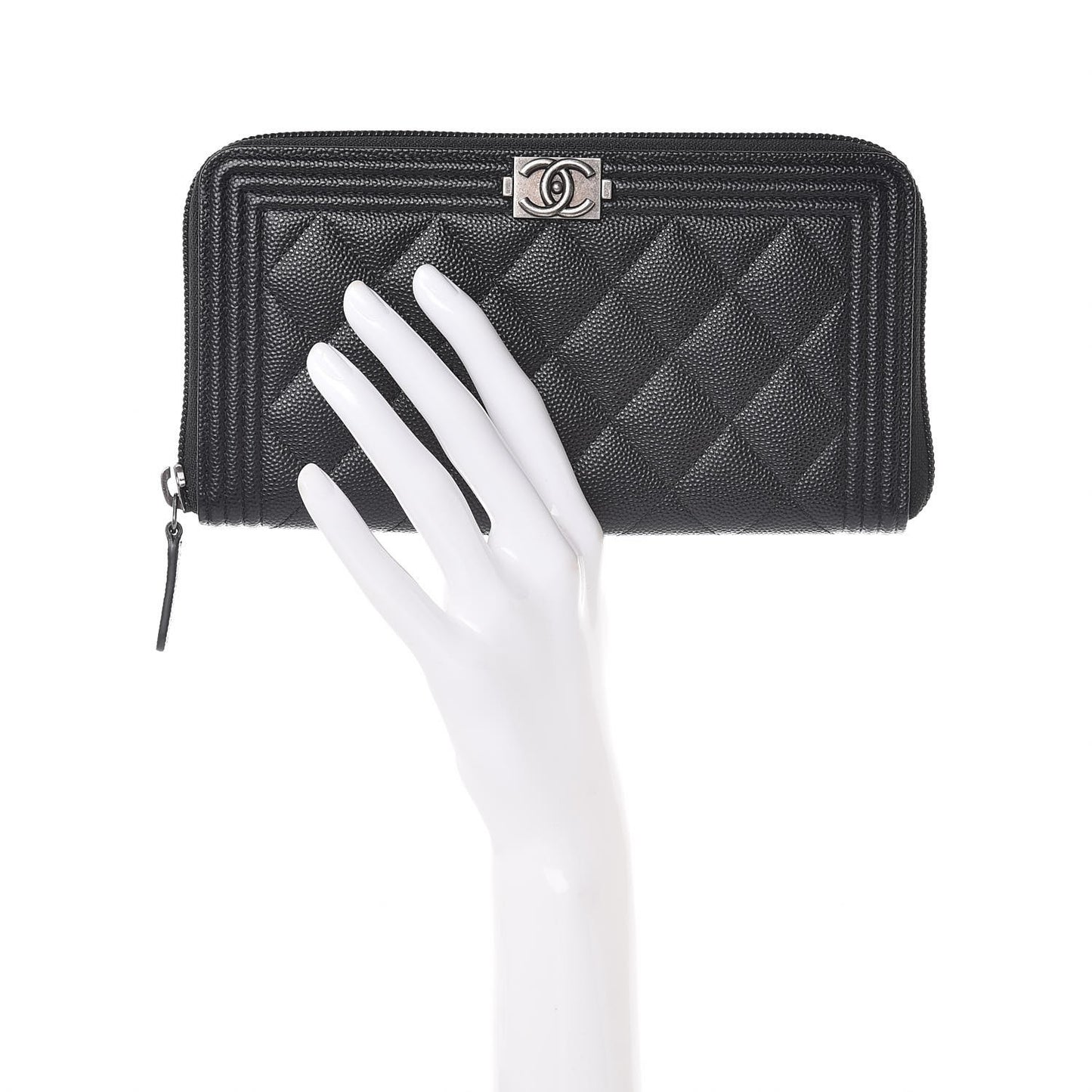 Caviar Quilted Boy Long Zip Around Wallet Black