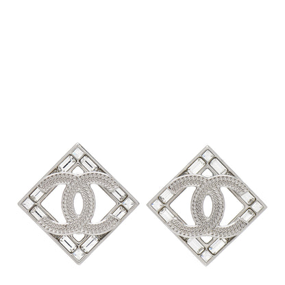 Chanel Baguette Crystal Chain CC Earrings Silver 1 of 5