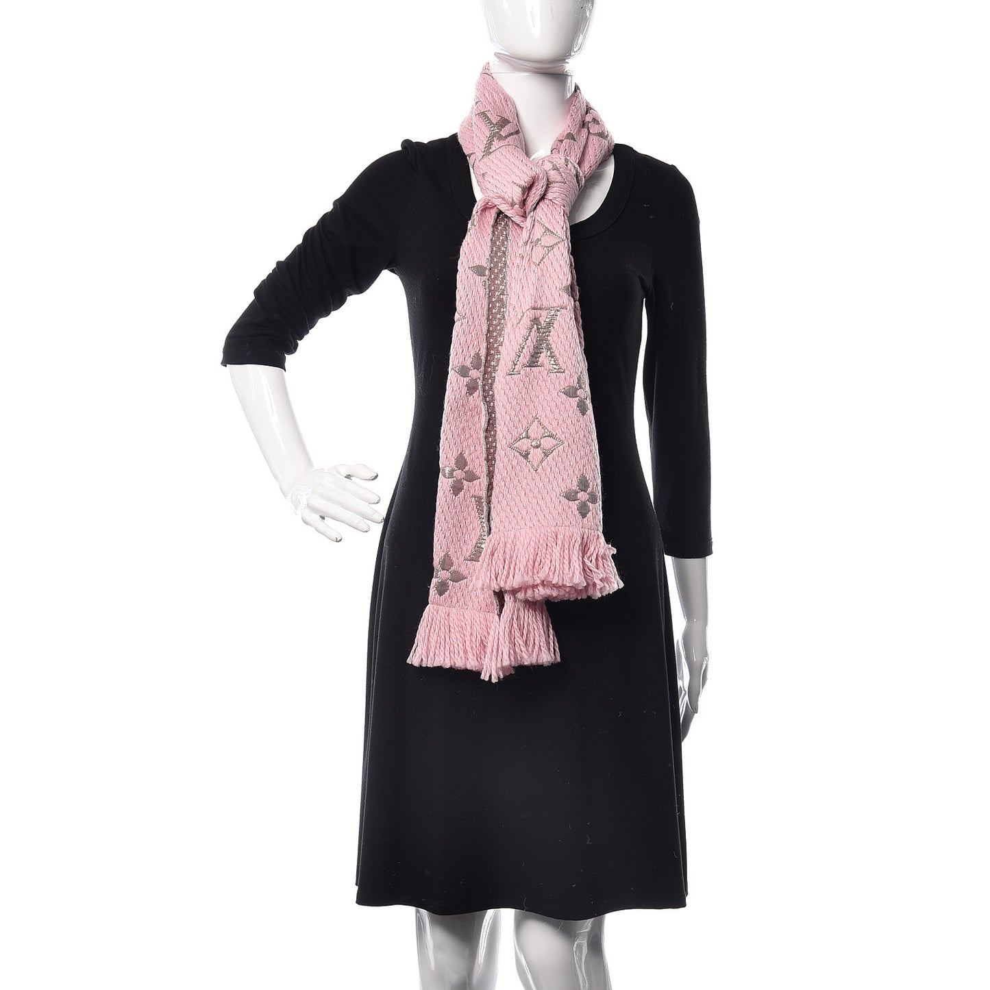 Wool Silk Logomania Shine Scarf Pink