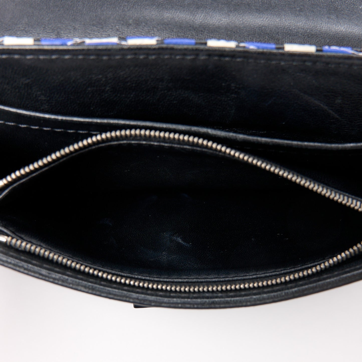 Calfskin Epi Smock Louise MM Chain Clutch Blue White Black