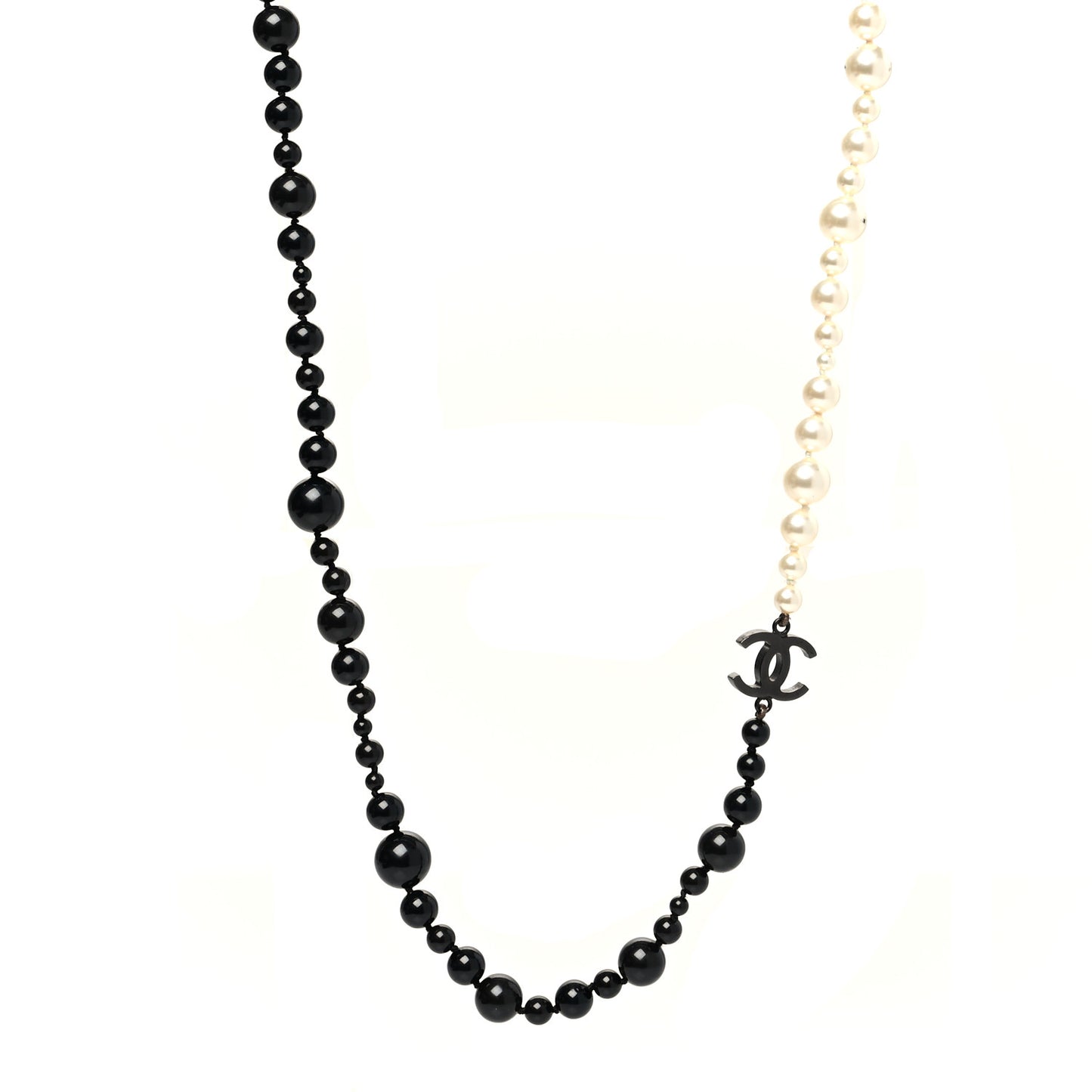 Pearl Beaded CC Long Necklace Black White