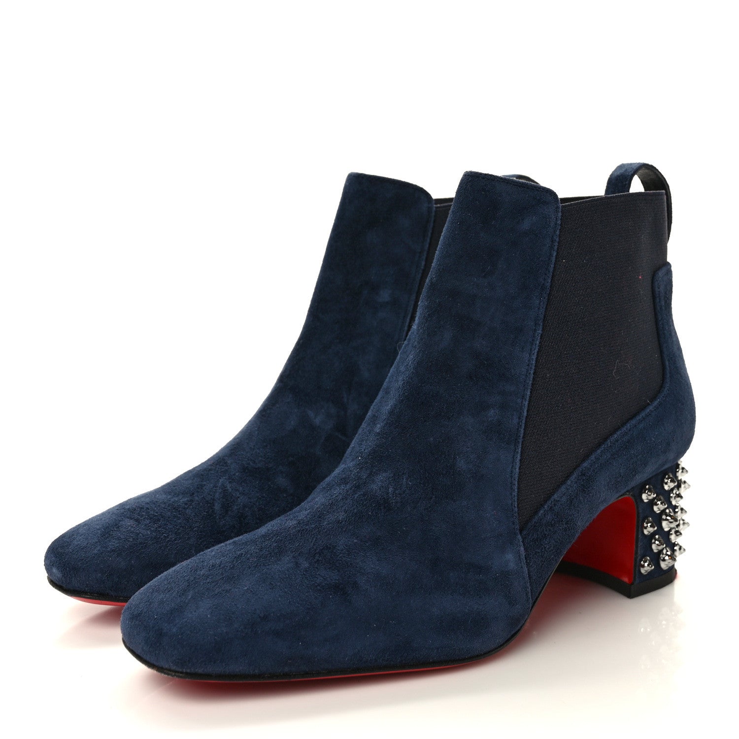 Christian Louboutin Veau Velours Spiked Study Stretch 55 Ankle Boots 36.5 Blue 3 of 8