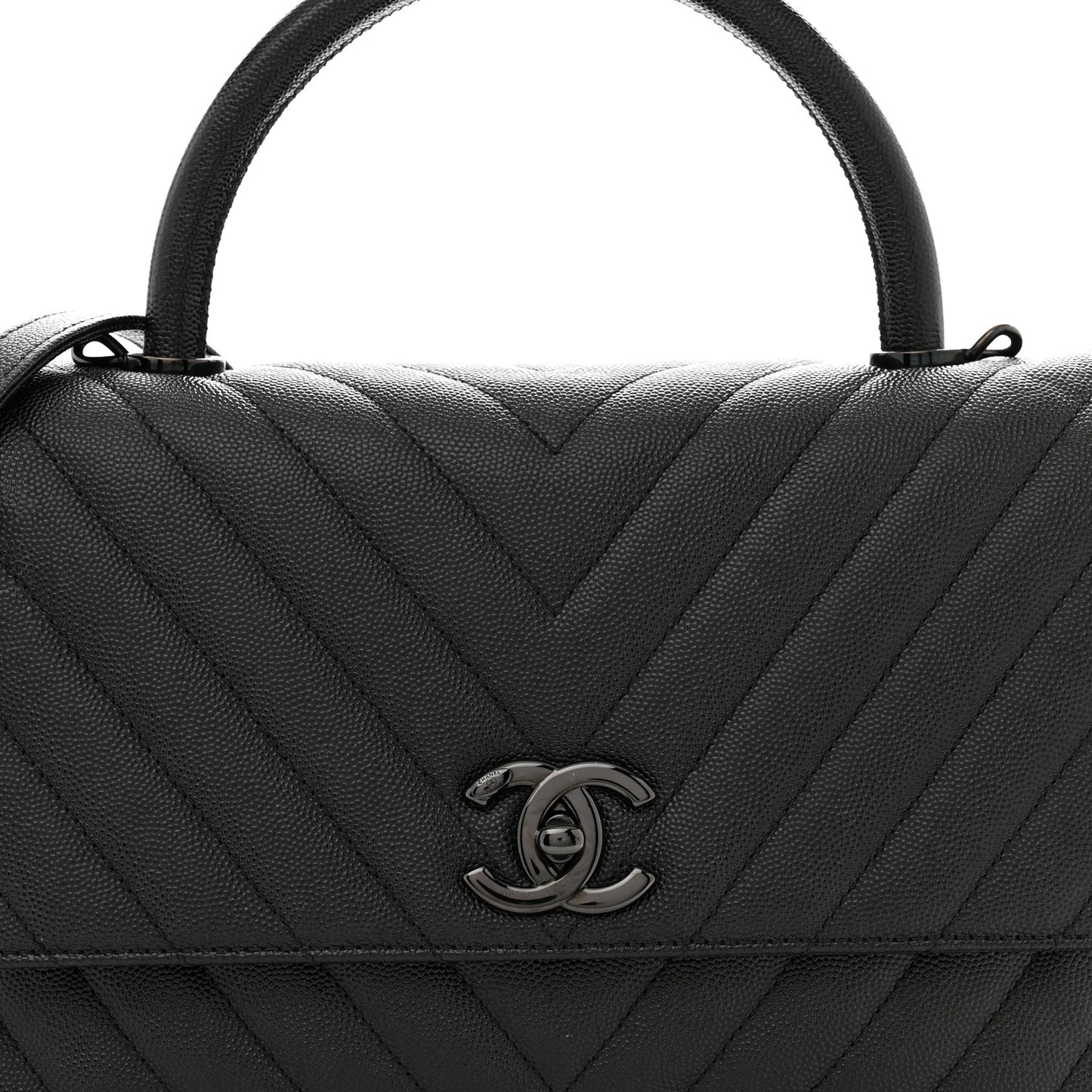Caviar Chevron Quilted Small Coco Handle Flap So Black