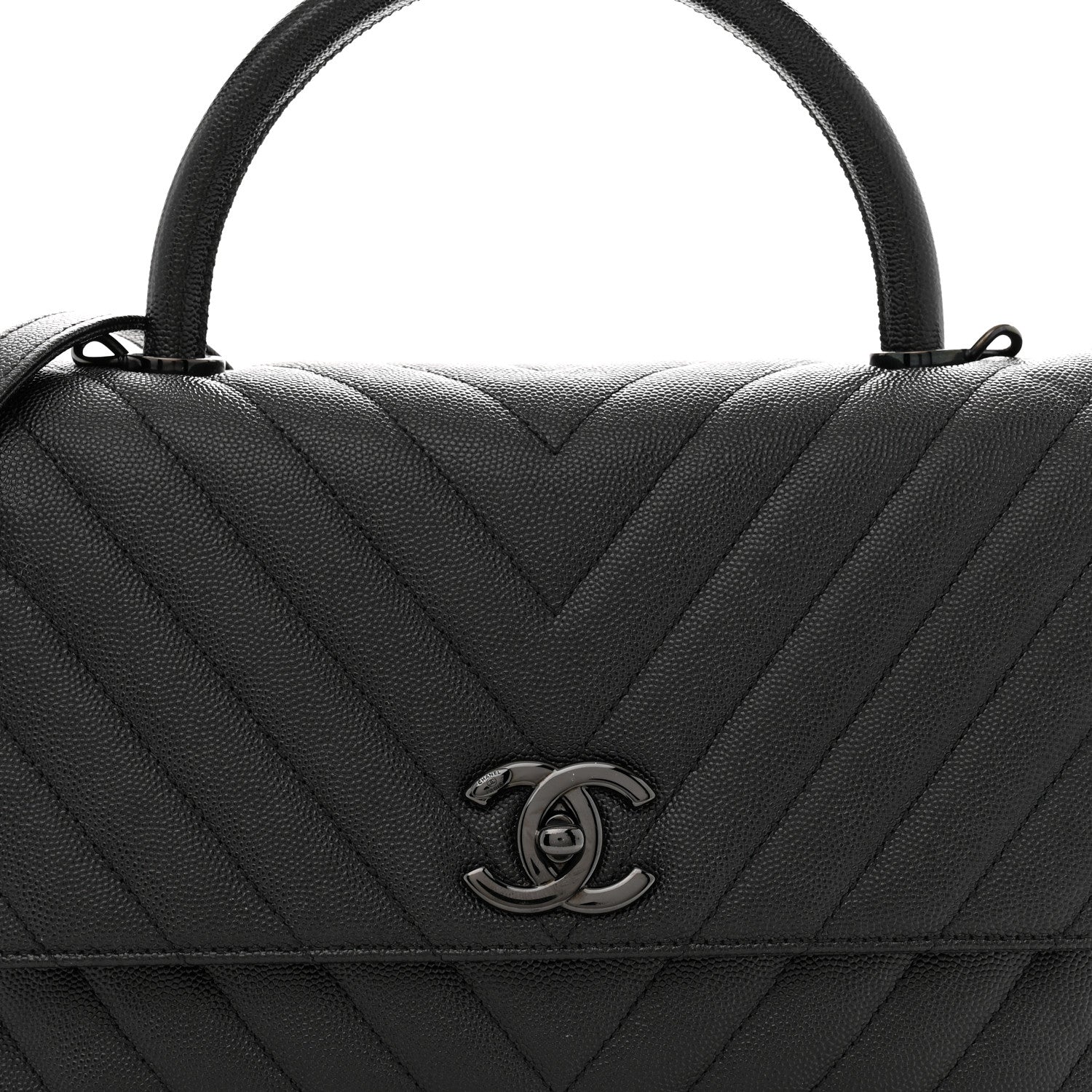 Chanel Caviar Chevron Quilted Small Coco Handle Flap So Black 8 of 11