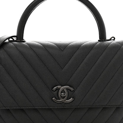 Chanel Caviar Chevron Quilted Small Coco Handle Flap So Black 8 of 11