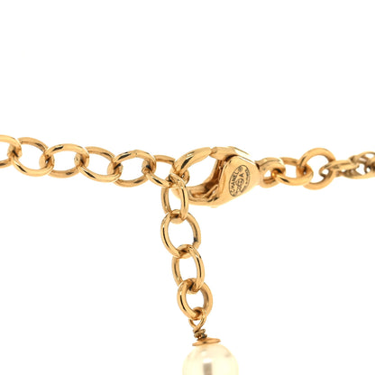 Chanel Pearl Crystal CC Pendant Necklace Gold Pink Pearly White 4 of 5