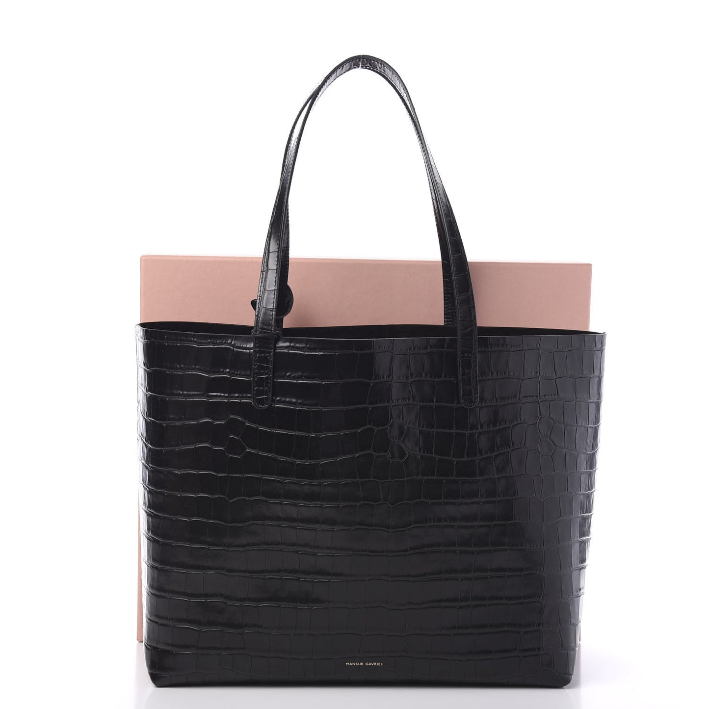 Crocodile Embossed Calfskin Large Shopping Tote Black