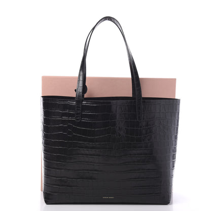 Mansur Gavriel Crocodile Embossed Calfskin Large Shopping Tote Black 10 of 10