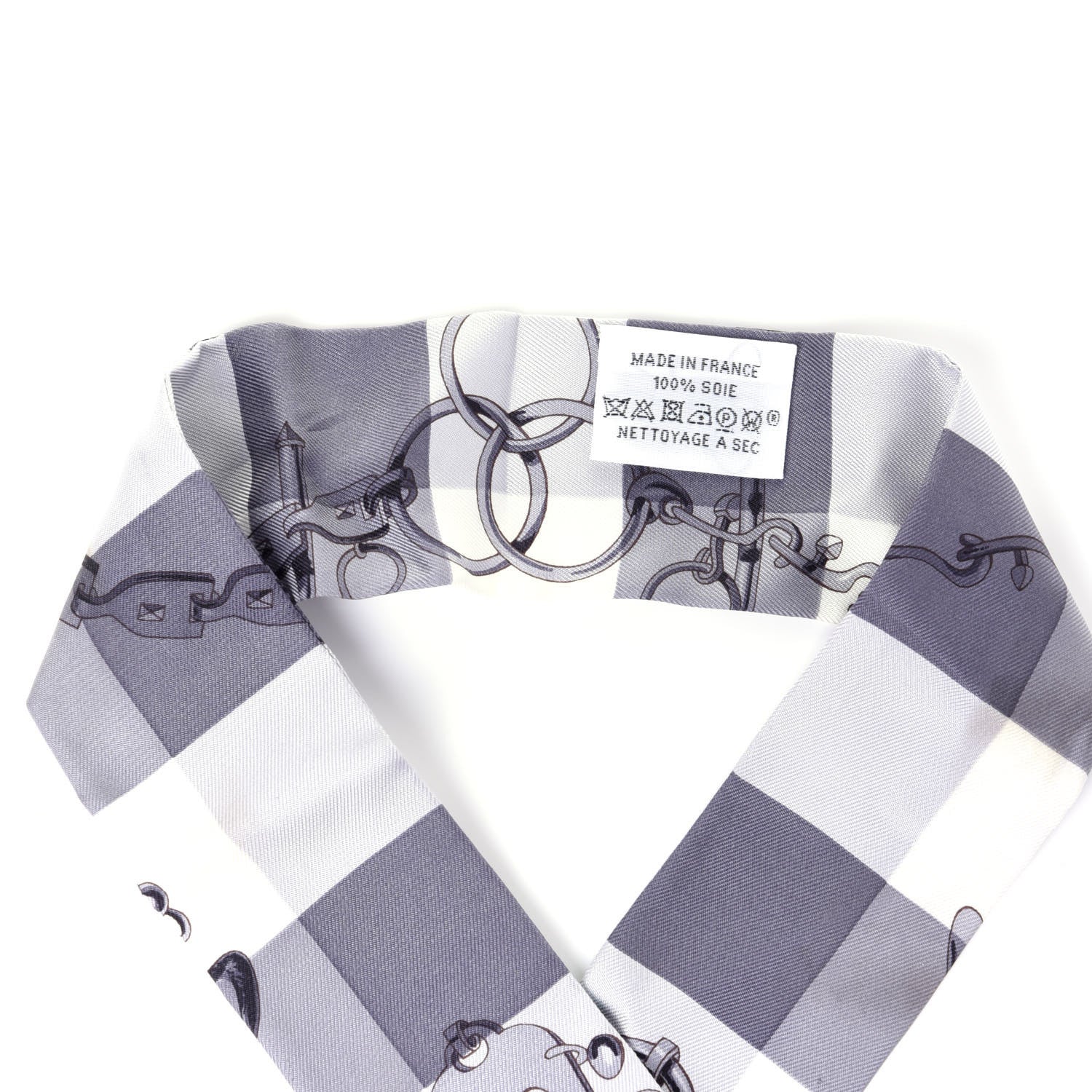 Hermes Silk Mors Et Gourmettes Vichy Twilly Anthracite Menthol White 3 of 7