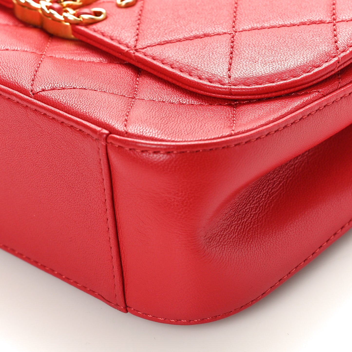 Lambskin Quilted Small Chain Infinity Top Handle Flap Dark Red