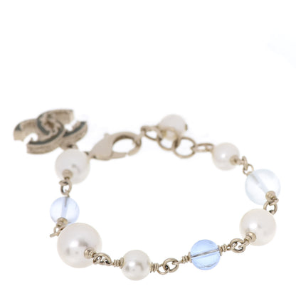 Chanel Pearl Beaded CC Bracelet Blue Gold 3 of 5