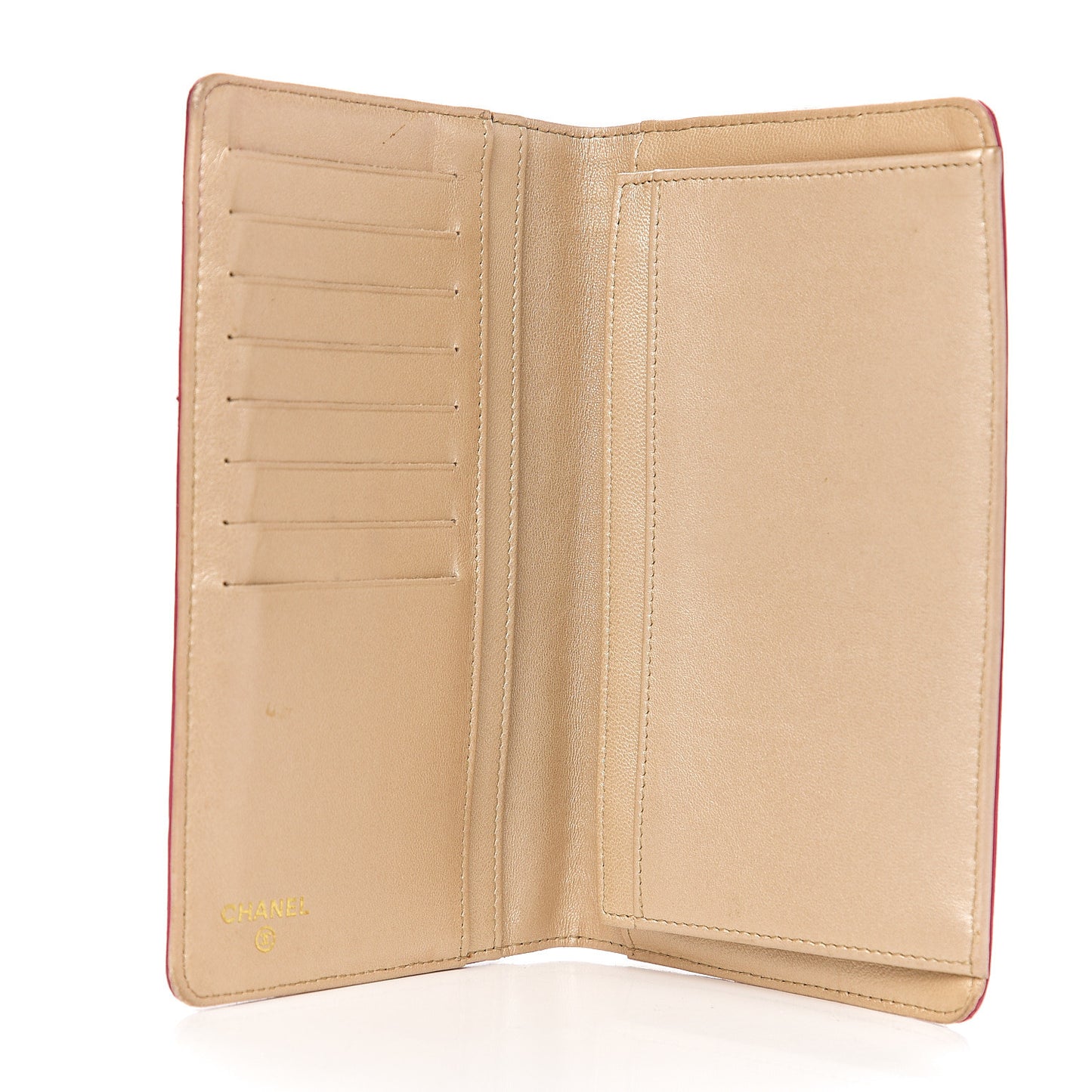 Lambskin Camellia Embossed Yen Wallet Fuchsia