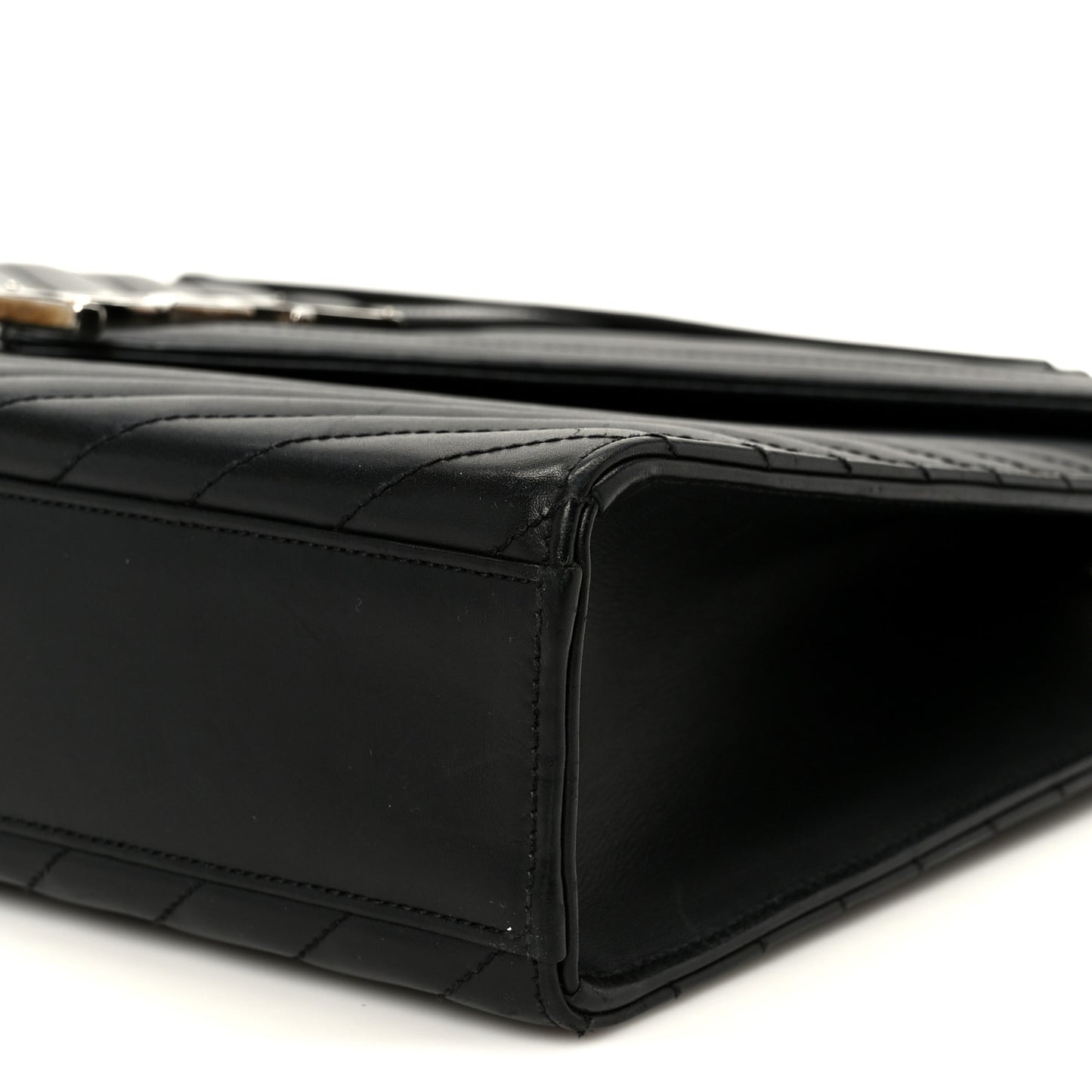 Smooth Calfskin Matelasse Chevron Large Monogram Satchel Black