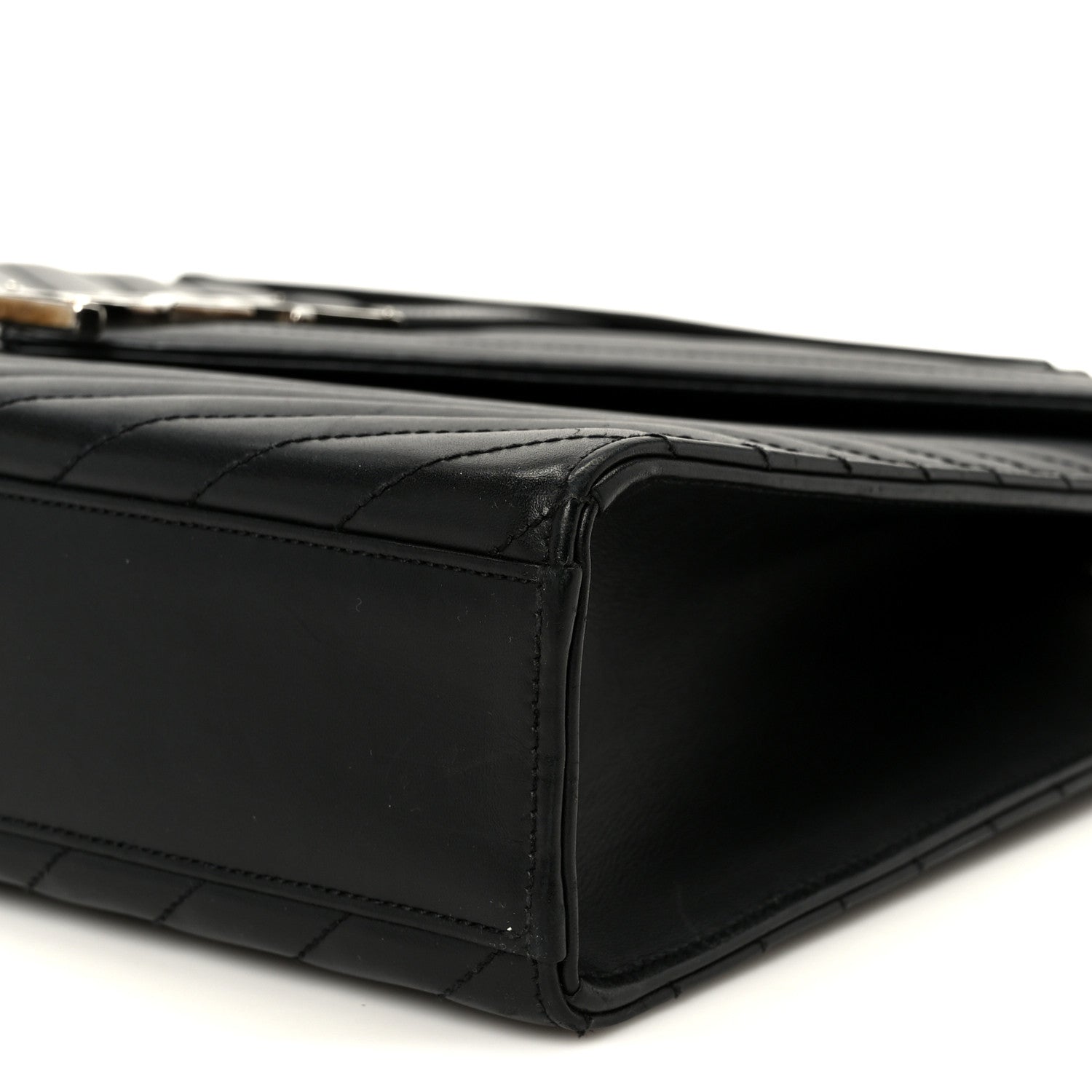 Saint Laurent Smooth Calfskin Matelasse Chevron Large Monogram Satchel Black 10 of 10